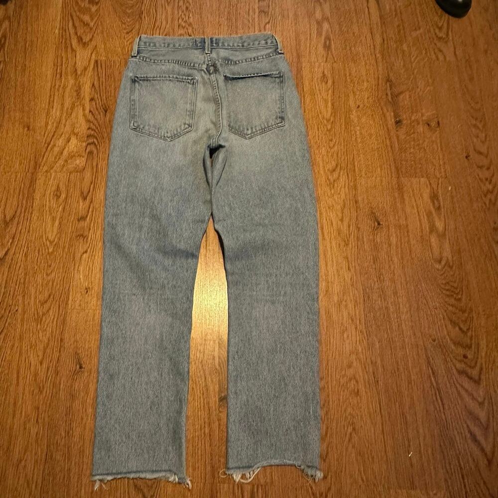 Agolde blue Riley 100% cotton raw hem 26 button fly high rise crop straight - Picture 8 of 11